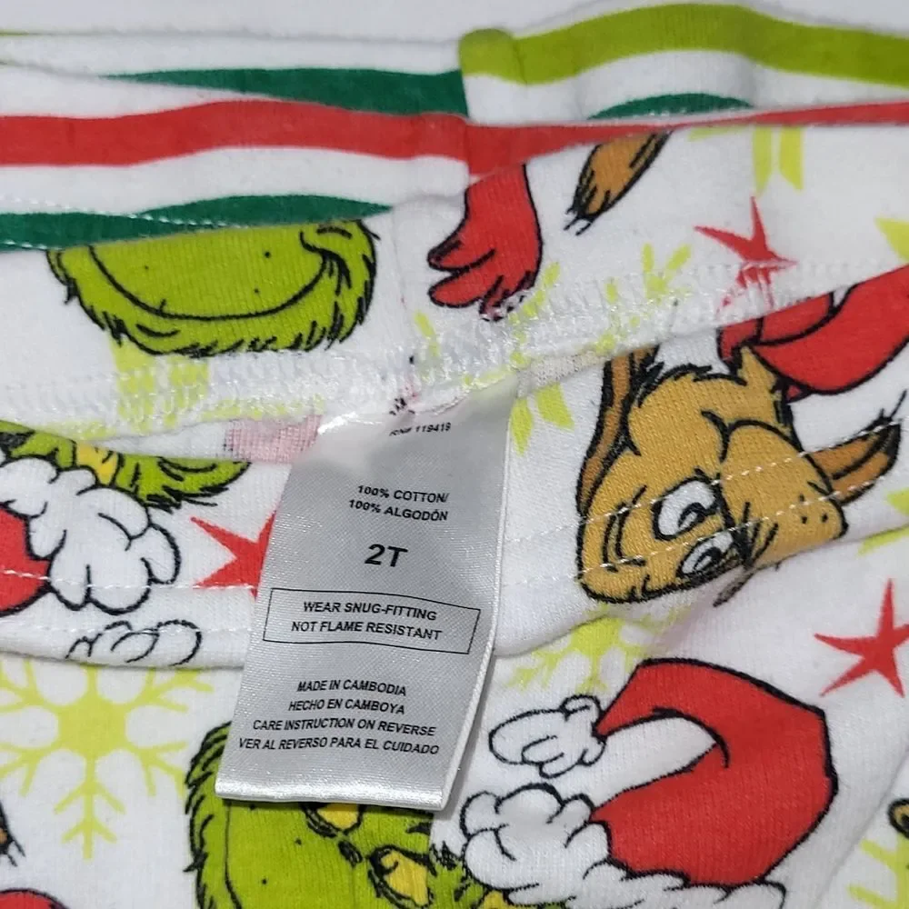 Dr Seuss Size 2t Striped & Grinch Print Pajama Pants Bundle